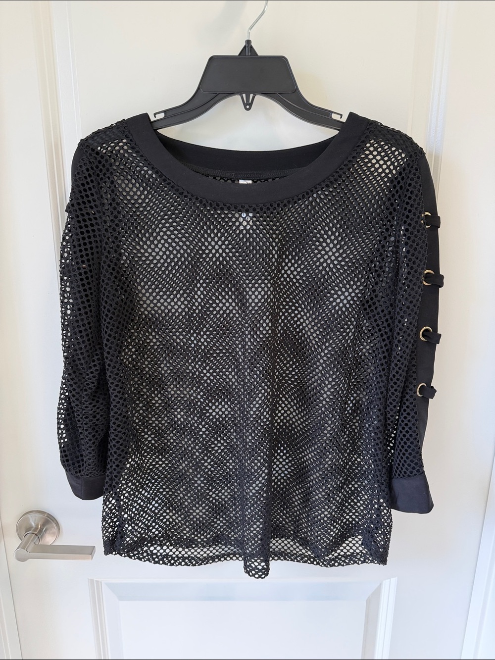 PerSeption Concept Black Open-Weave Pullover with Side Ring Detail